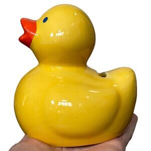 Ceramic Rubber Ducky Coin Bank Yellow Duck Nursery Child Farmhouse CRAZING ,
